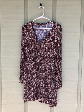 Madewell Brown Floral V-Neck Long Sleeve Dress